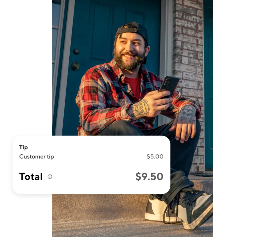 Dasher with example of tips earnings